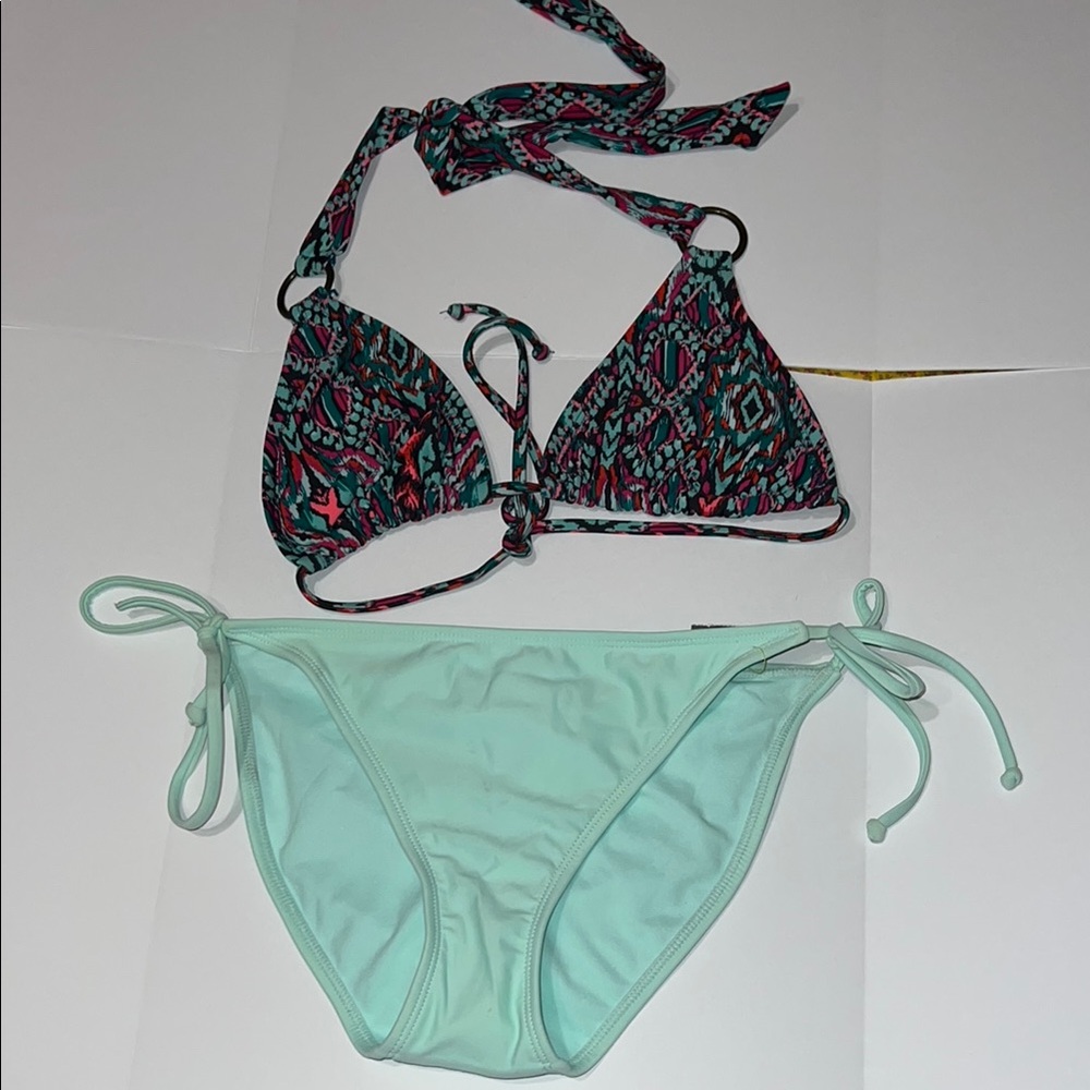 Patterned Bikini Top and Mint Bottoms